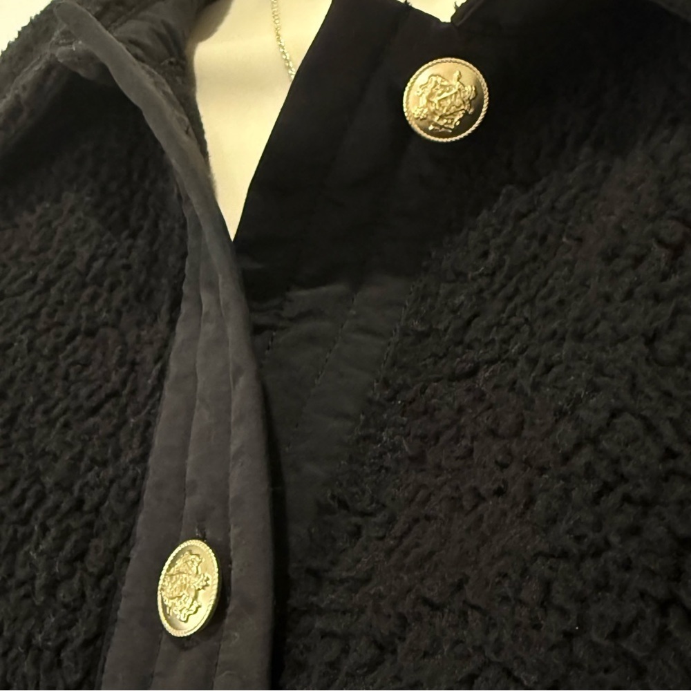 J.Crew Teddy Sherpa Lady Jacket Gold Buttons Small Black Preppy Classic Chic - Picture 8 of 15